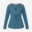 Top Blue Patterned Long Sleeve V-Neck