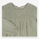 Dress LS muslin gold threads smocked