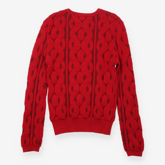 Jumper Red Cable Knit Wool Cotton Crewneck