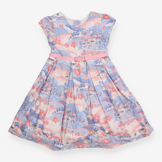 Party Dress with pink Bow Tie and Blue and Pink 