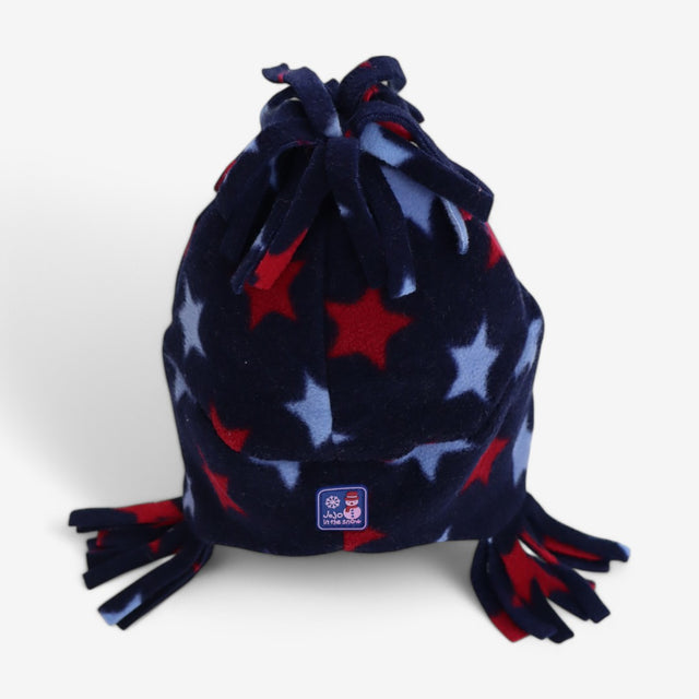 Bobble Hat Fleece Blue & Red Stars
