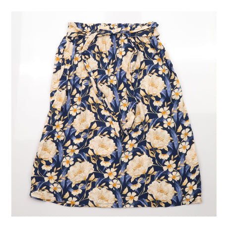 Skirt Navy Cream Floral Print Elastic Waist