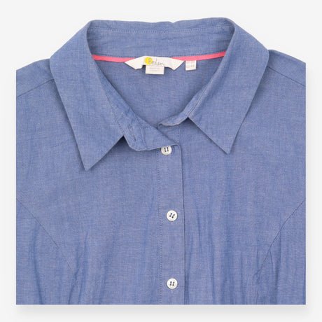 Dress Light Denim Cotton Blend Shirt Midi Tie Wais