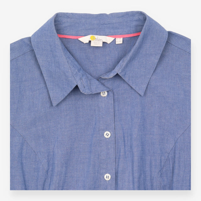 Dress Light Denim Cotton Blend Shirt Midi Tie Wais