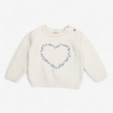 Sweater Knit Cream with Flower Heart Applique