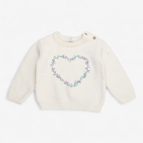 Sweater Knit Cream with Flower Heart Applique