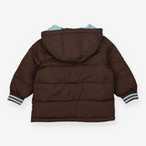 Coat brown puffa blue lining edging