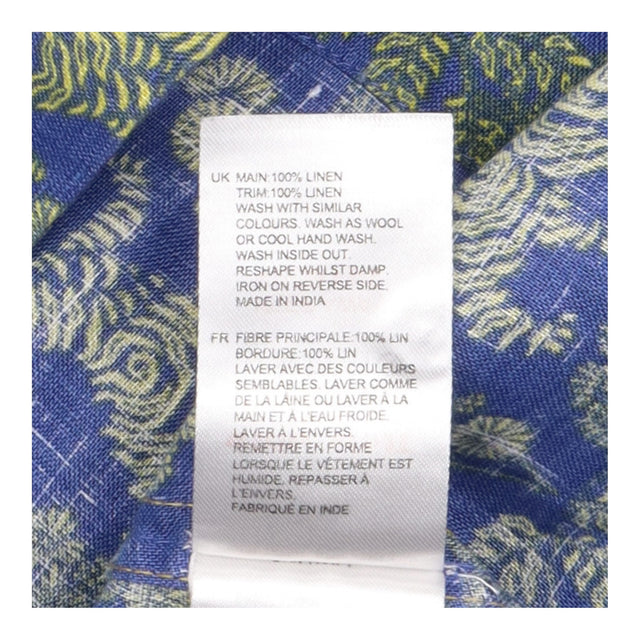 Top Blue Yellow Tiger Palm Print 100% Linen Short 