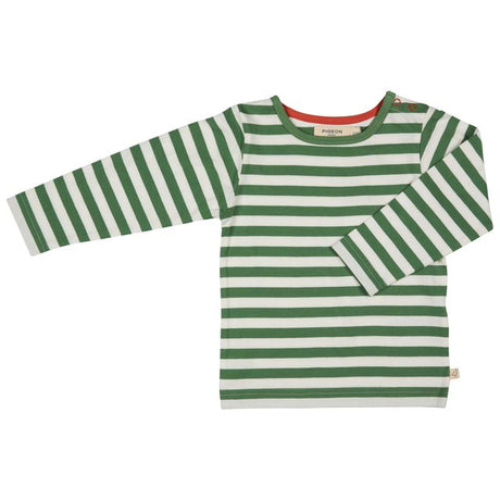 Long sleeve T-shirt Breton stripe green and white