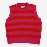 Joules Holly Pink & Red Stripe Knitted Crew Neck V
