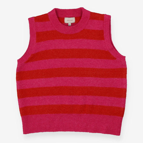 Joules Holly Pink & Red Stripe Knitted Crew Neck V