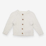 Cardigan White Cable with brown buttons