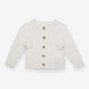 Cardigan White Cable with brown buttons