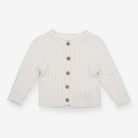 Cardigan White Cable with brown buttons