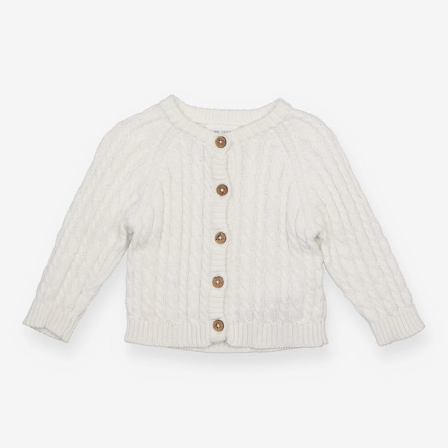 Cardigan White Cable with brown buttons