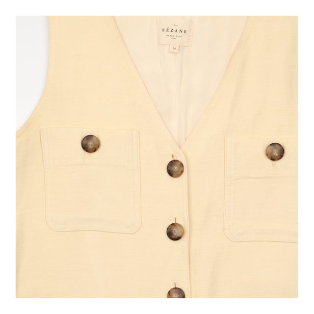 Playsuit Ecru Cream V Neck Button Front Viscose Li