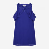 Royal Blue Sequined Lace Embellished Cape Sleeve V