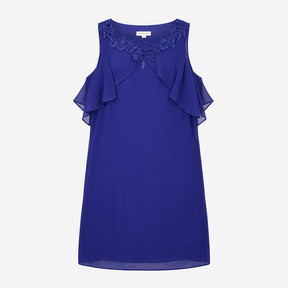 Royal Blue Sequined Lace Embellished Cape Sleeve V