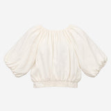 Top 100% Linen V-Neck Puff Sleeve Loire Off White