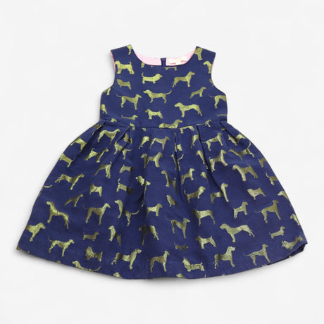 Dress Woven Navy with Golden Dogs
