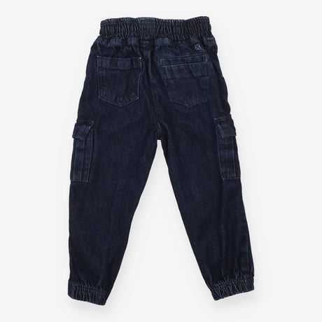 Pull on cargo trousers denim dark blue drawstring