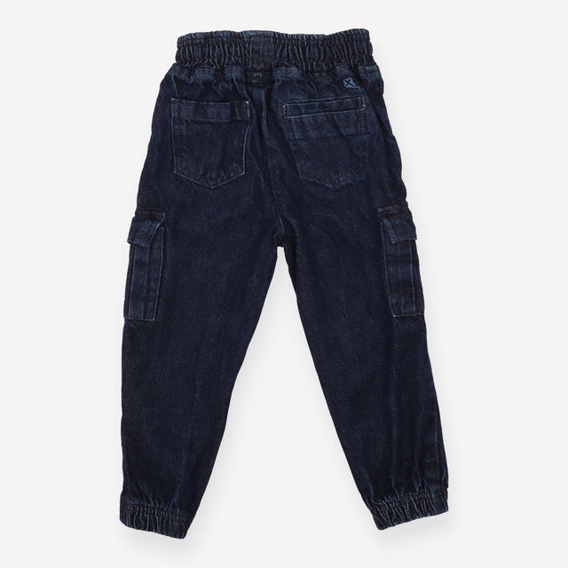 Pull on cargo trousers denim dark blue drawstring