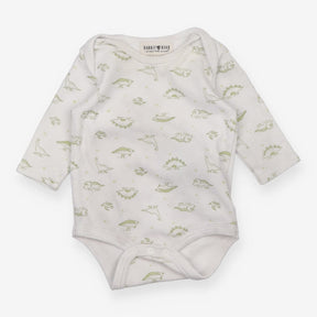 Bodysuit white green dino outlines LS