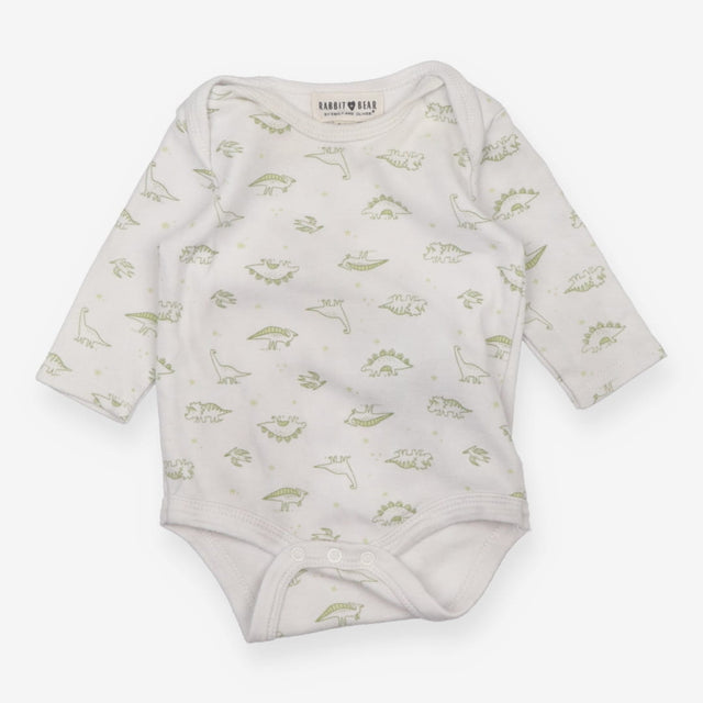 Bodysuit white green dino outlines LS