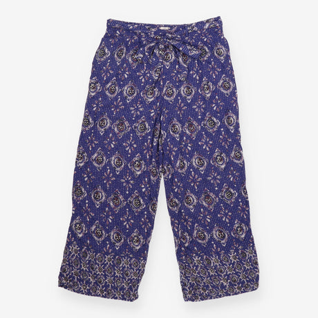 Wide Leg Trousers Blue Boho Print Tie Waist