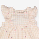 Dress SS white peaches lined frill shoulders