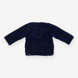 Hooded Cardigan Velour Blue with Striped Lining