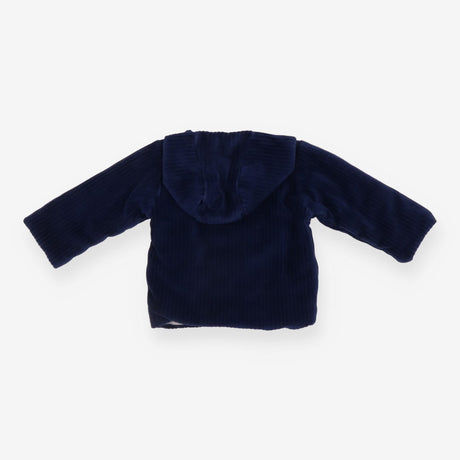 Hooded Cardigan Velour Blue with Striped Lining
