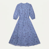 Blue Leopard Print Frill Waist Midi Dress