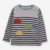 T-Shirt Long Sleeve Grey Stripe Raincloud Applique