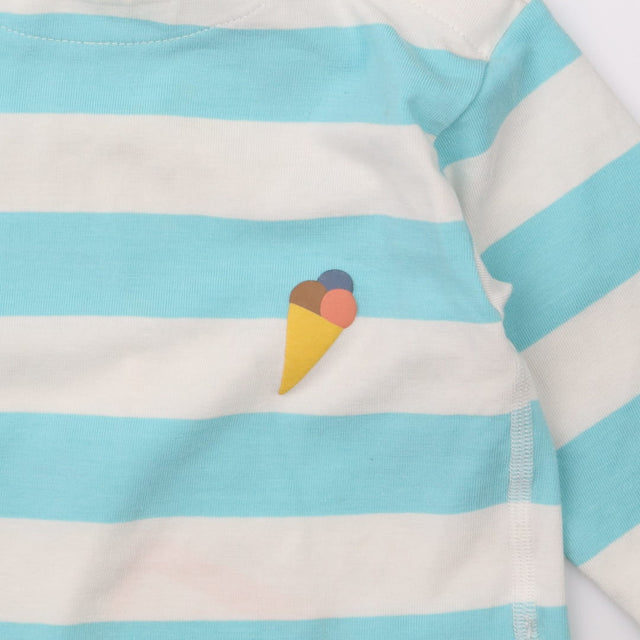 T-Shirt Long Sleeved Blue Stripe Ice Cream Appliqu