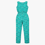 Jumpsuit Teal Green Peacock Print Organic Cotton S