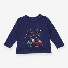Tee LS blue Farmer Christmas
