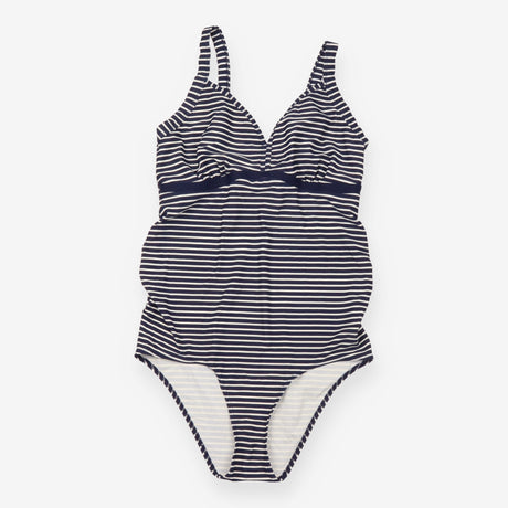 Navy Stripe Maternity Swimsuit Ruched One Piece