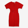 Red Angel Sleeve Midi Dress with Silver Buckle Bel