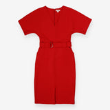 Red Angel Sleeve Midi Dress with Silver Buckle Bel
