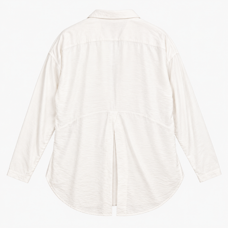 Blouse White V-Neck Long Sleeve Oversized Dip Hem
