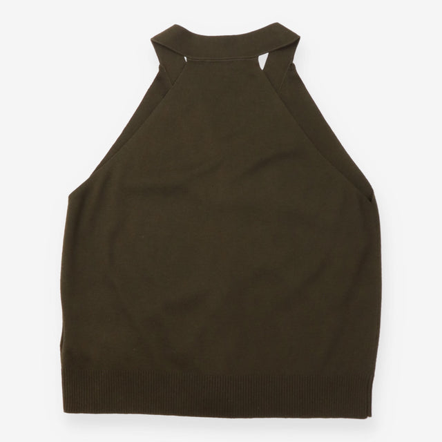 Olive Khaki Knitted Button Front Sleevele
