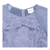 Midi Dress Grey Rose Embroidered Sheer Sleeve