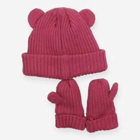 Hat and Mittens Ribbed Pink