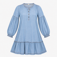 Denim Look Tunic Dress Blue Lyocell Long Sleeve
