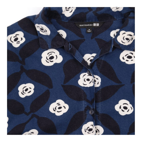 Dark Blue Floral Viscose Blend Shirt Dress