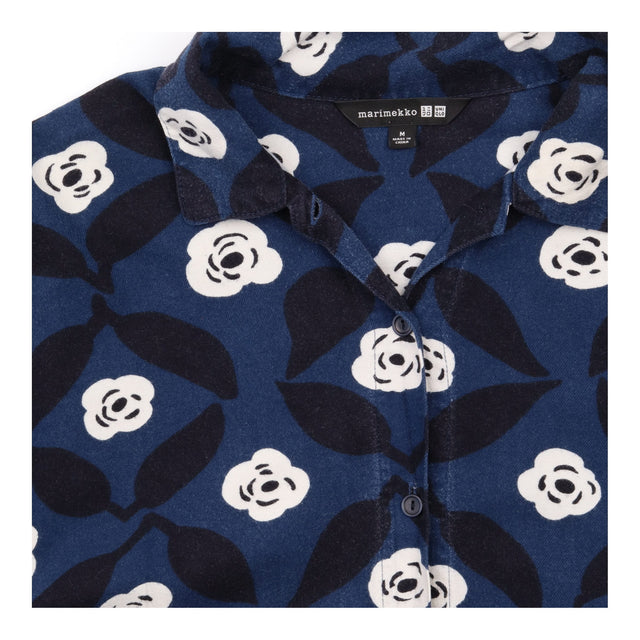 Dark Blue Floral Viscose Blend Shirt Dress