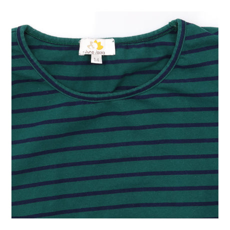 Forest Green Navy Striped Cotton Stretch Long Slee