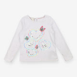 T-Shirt Long Sleeved White Sequin Hearts and Butte