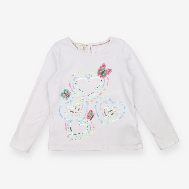 T-Shirt Long Sleeved White Sequin Hearts and Butte